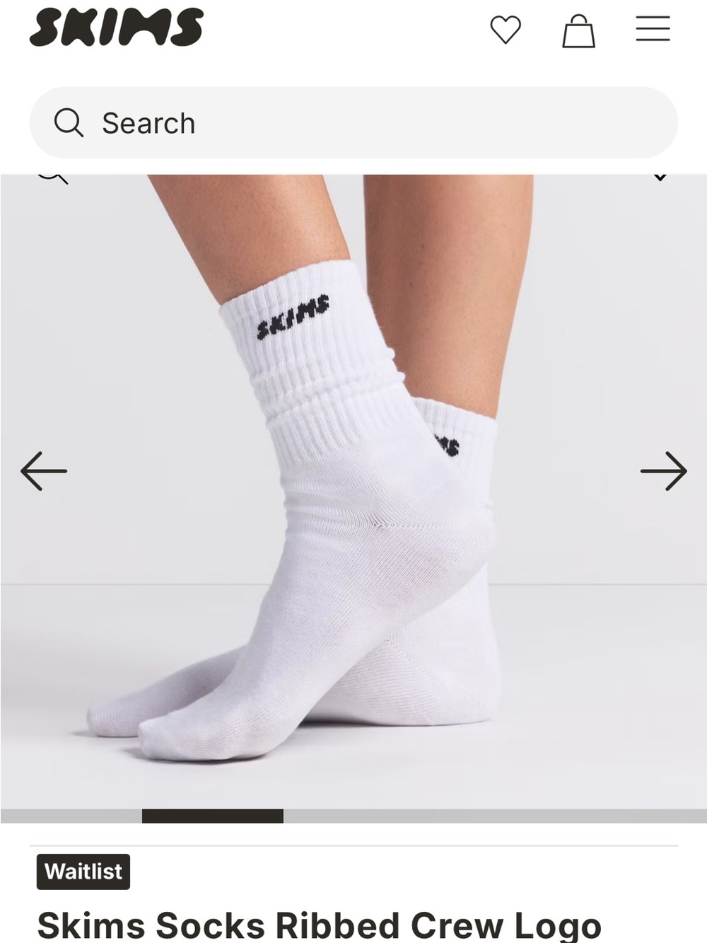 SKIMS White Ribbed Crew Socks with Black Logo